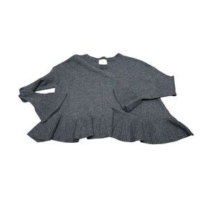 Cinq à Sept Bell Sleeve Peplum Hem Sweater Wool Blend Gray XS Flare Ruffle Knit